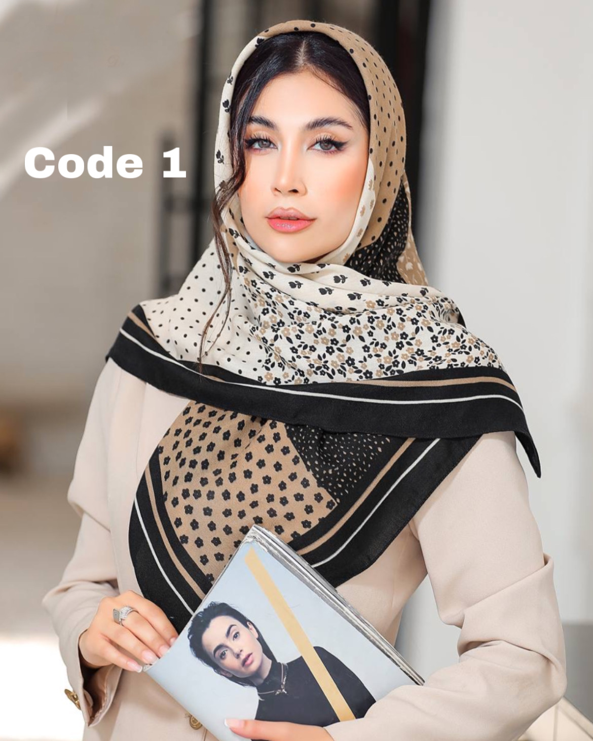 روسری نخ پنبه مشکی نسکافه ای بهاره 3635