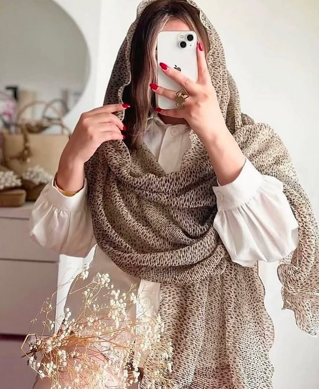شال پلیسه شنی پلنگی حاشیه دالبری وارداتی 4444