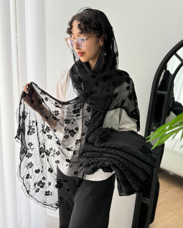 شال مشکی حریرشیفون وارداتی 5968