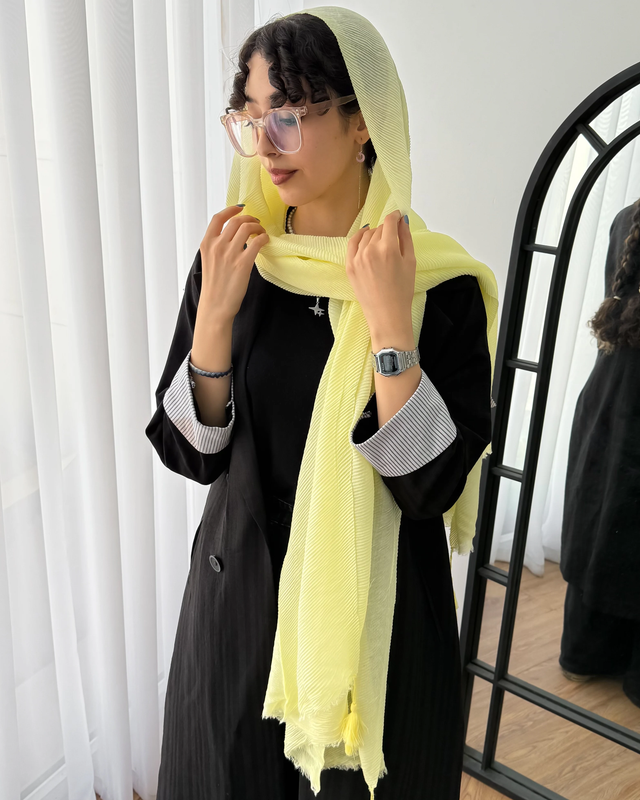 شال پلیسه ساده نخ پنبه لیمویی