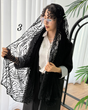 شال حریر شیفون مشکی دانتل‌دار