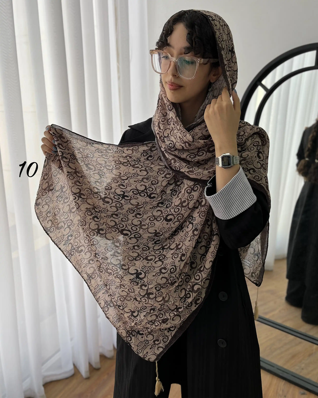 شال برشکا مشکی کرم طرحدار 5642