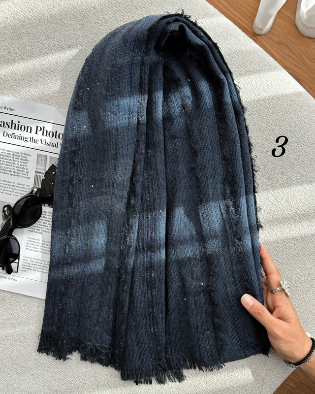 شال بوکله کنفی میکس سرمه ای وارداتی 6229 